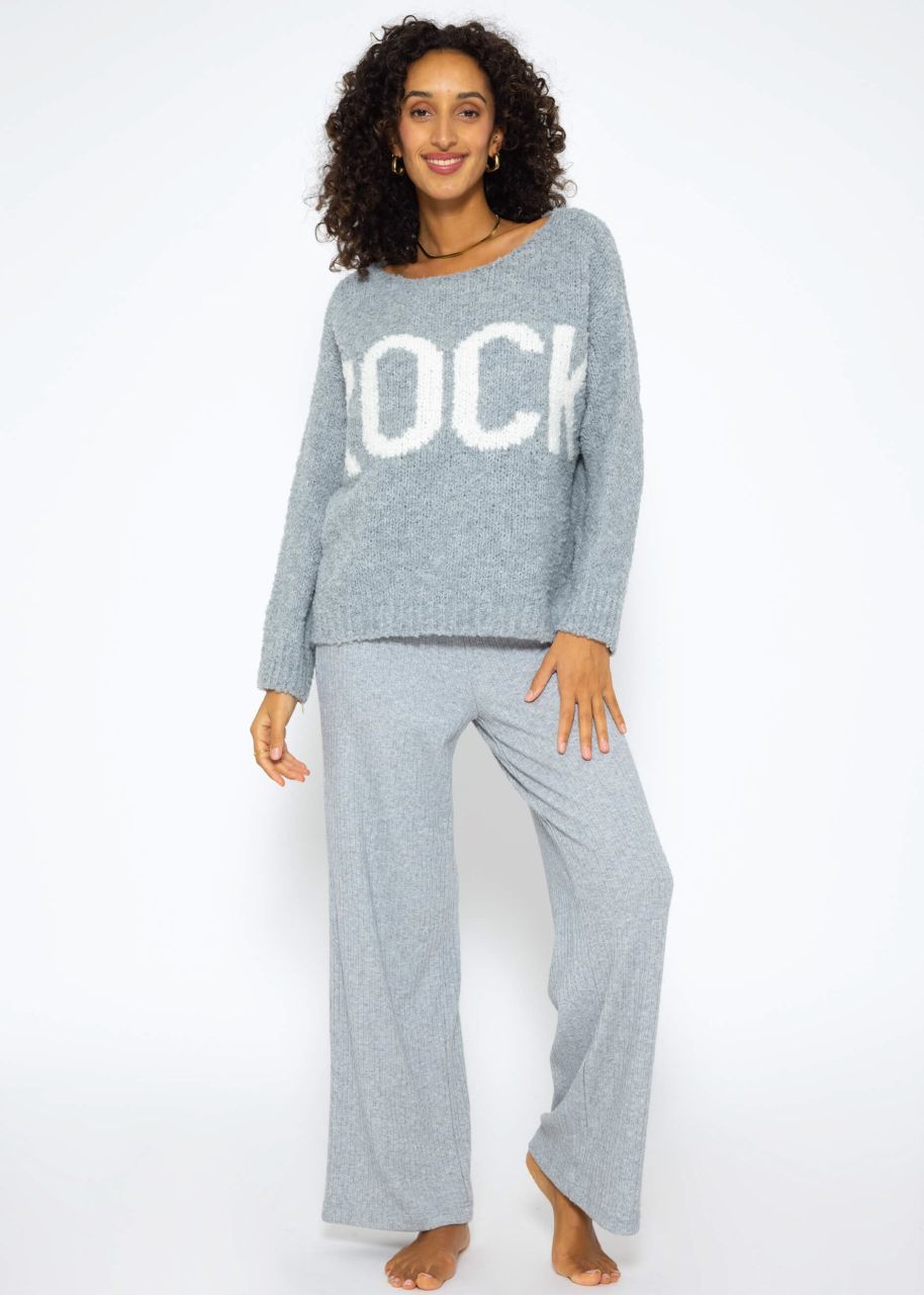 Oversize jumper with "Rock" lettering - grey-white