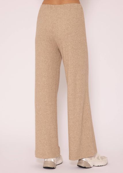 Ribbed trousers with wide leg, taupe