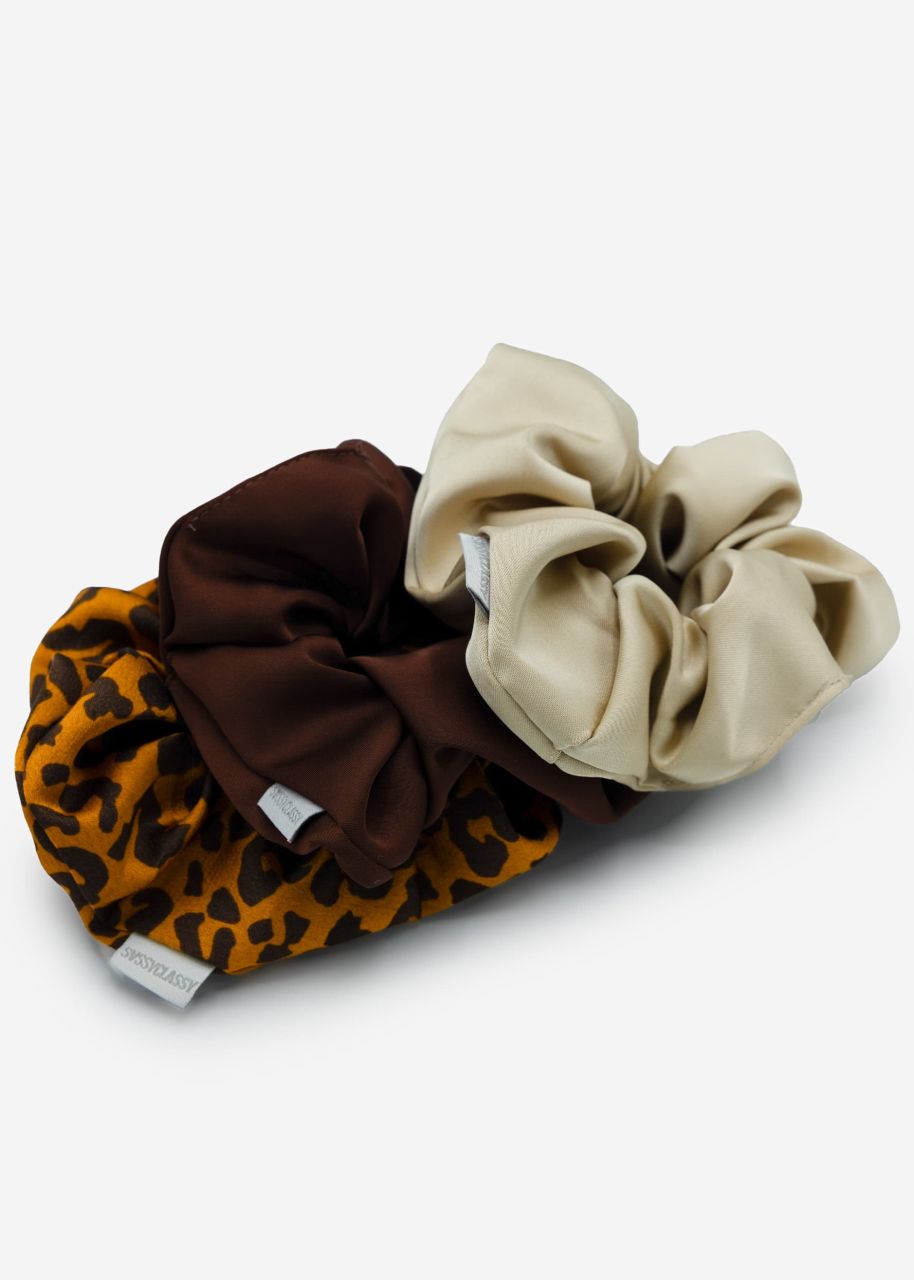 Set of 3 scrunchies - leo-brown-champagne