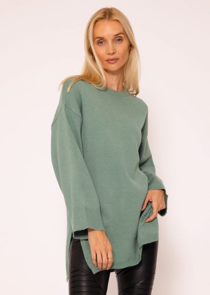 Oversized jumper with side slits - green