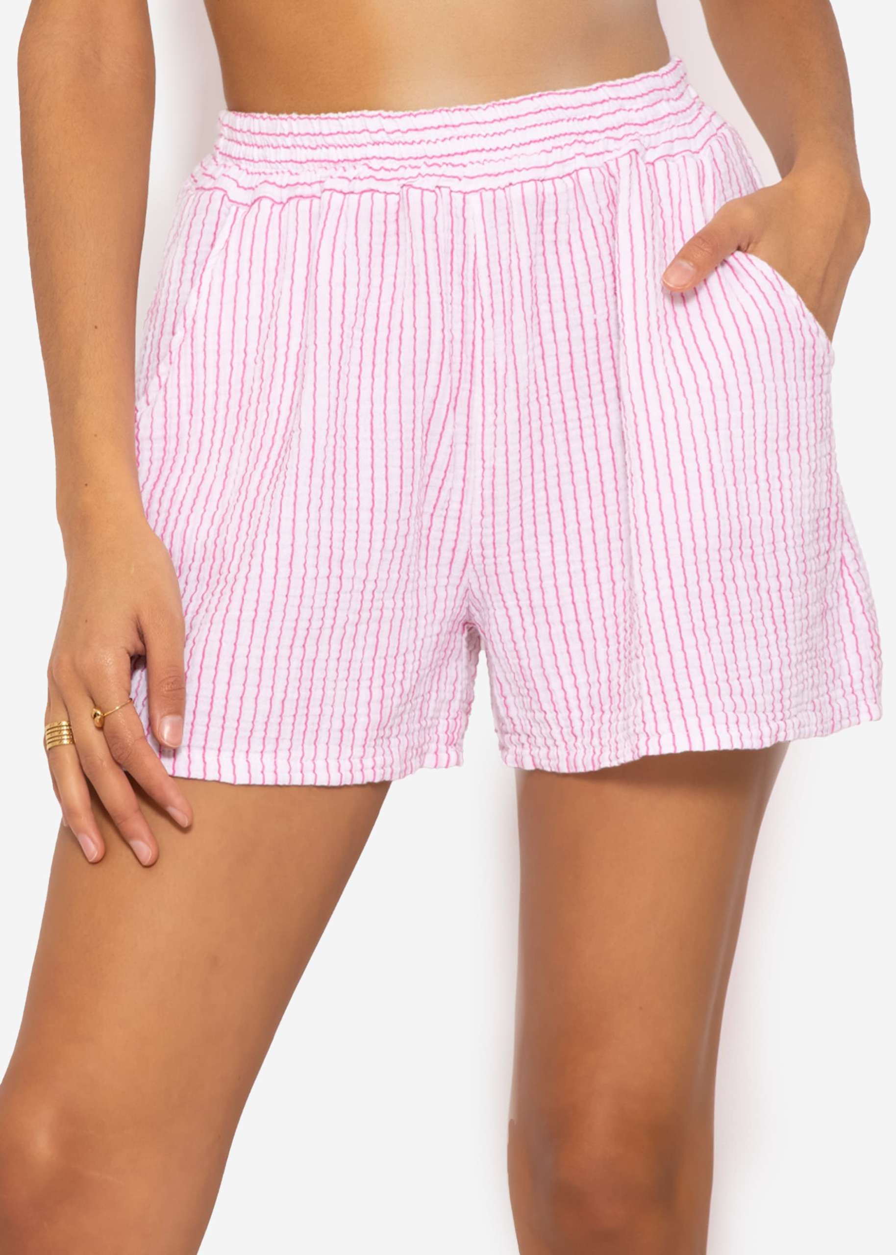 Striped muslin shorts, pink/white