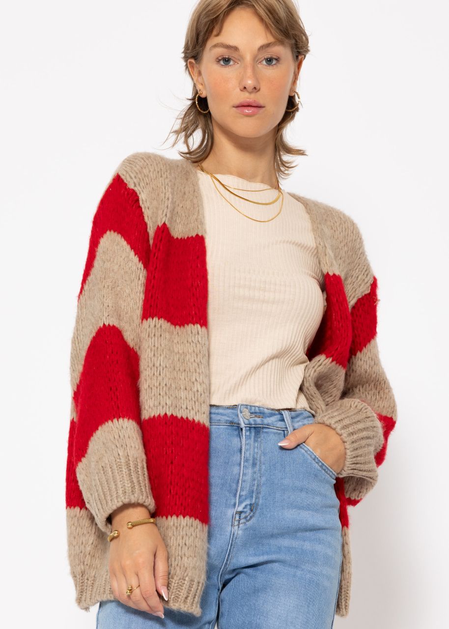 Striped oversize cardigan - taupe-red