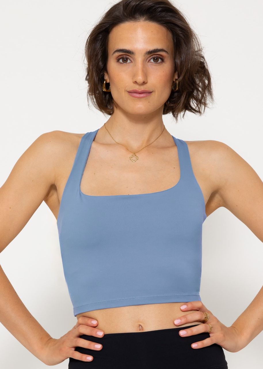 Sports bra with crossed, wide straps - blue