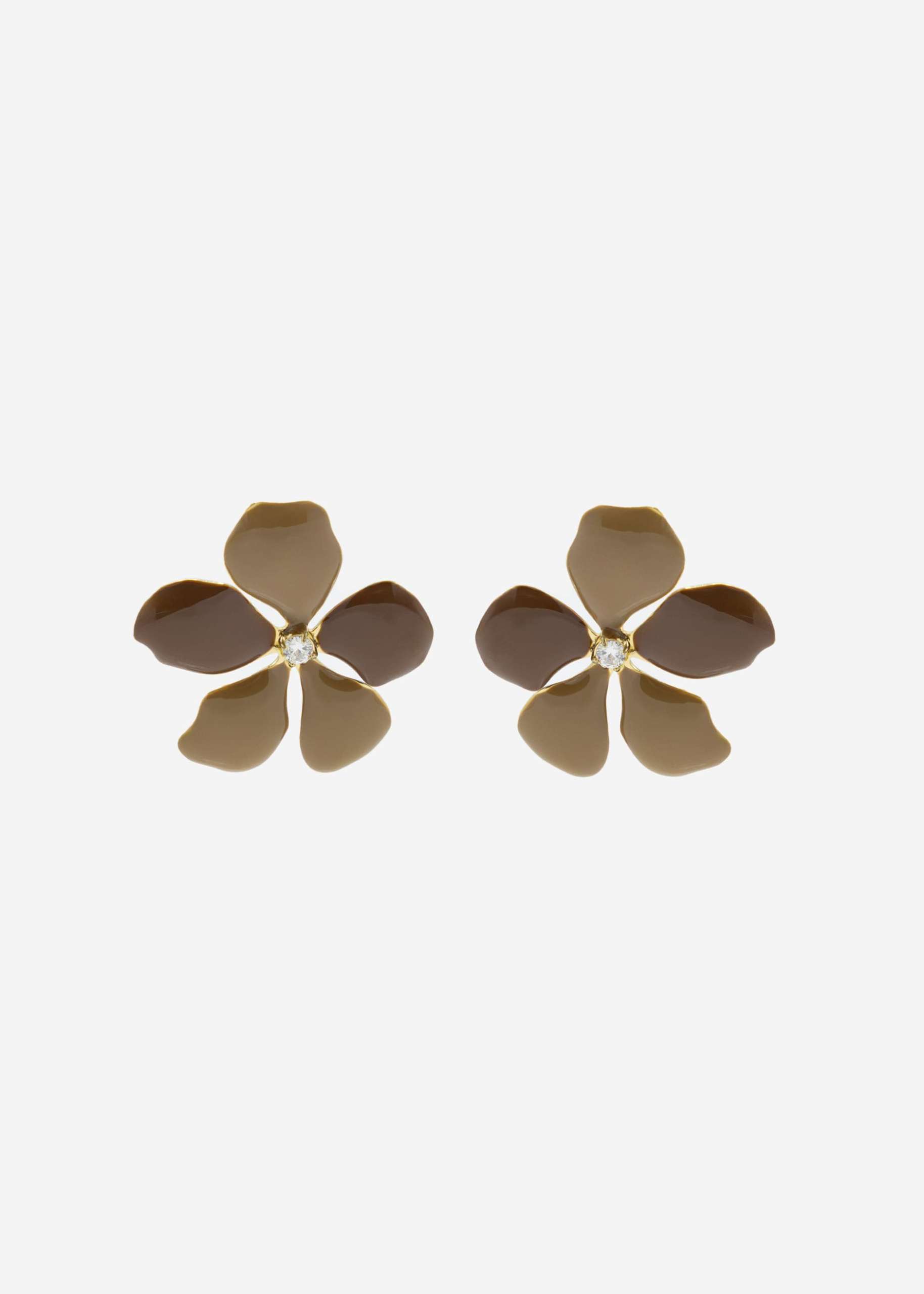 Flower stud earrings nude with glittering stone - gold