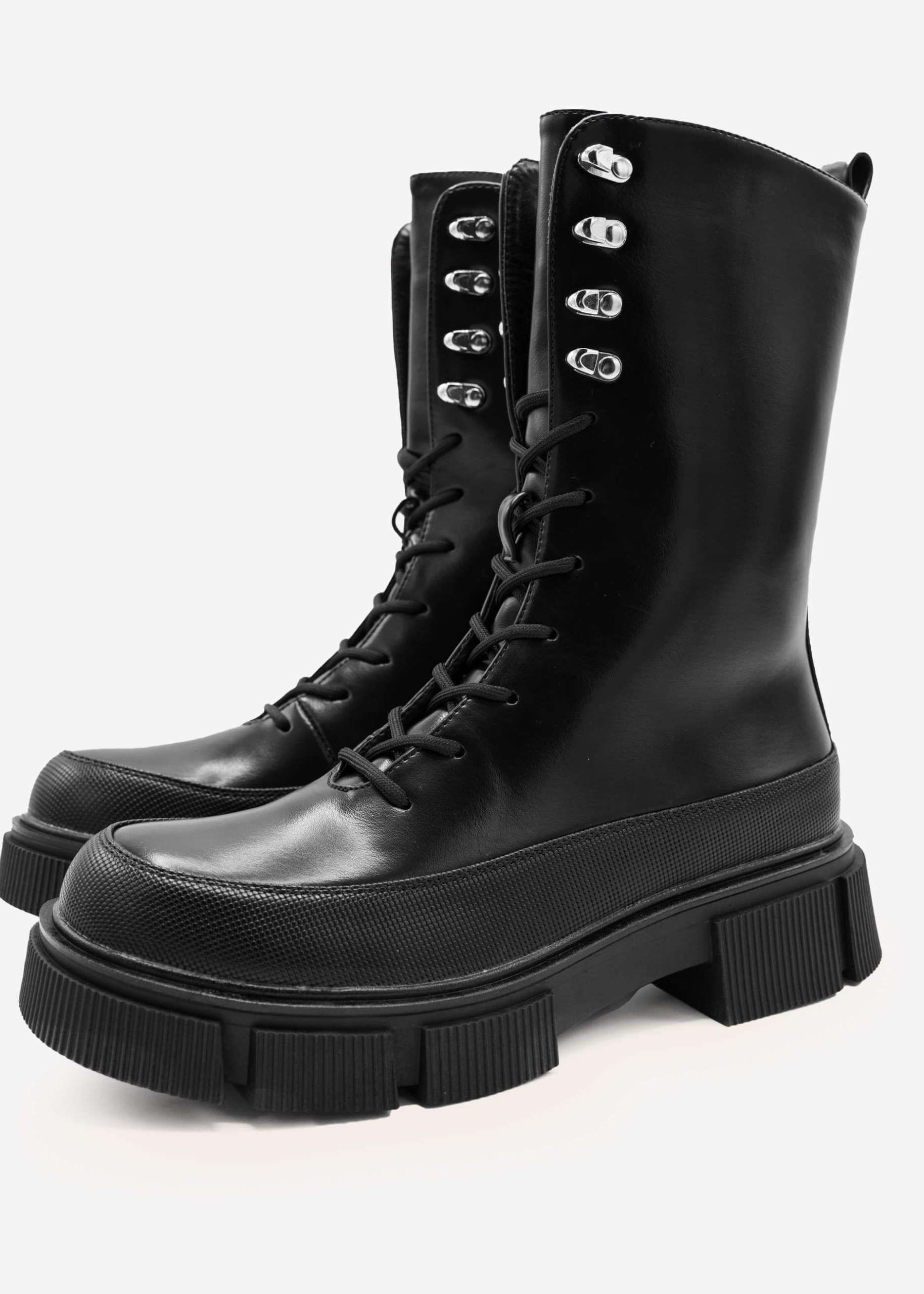 Platform boots with lacing, black