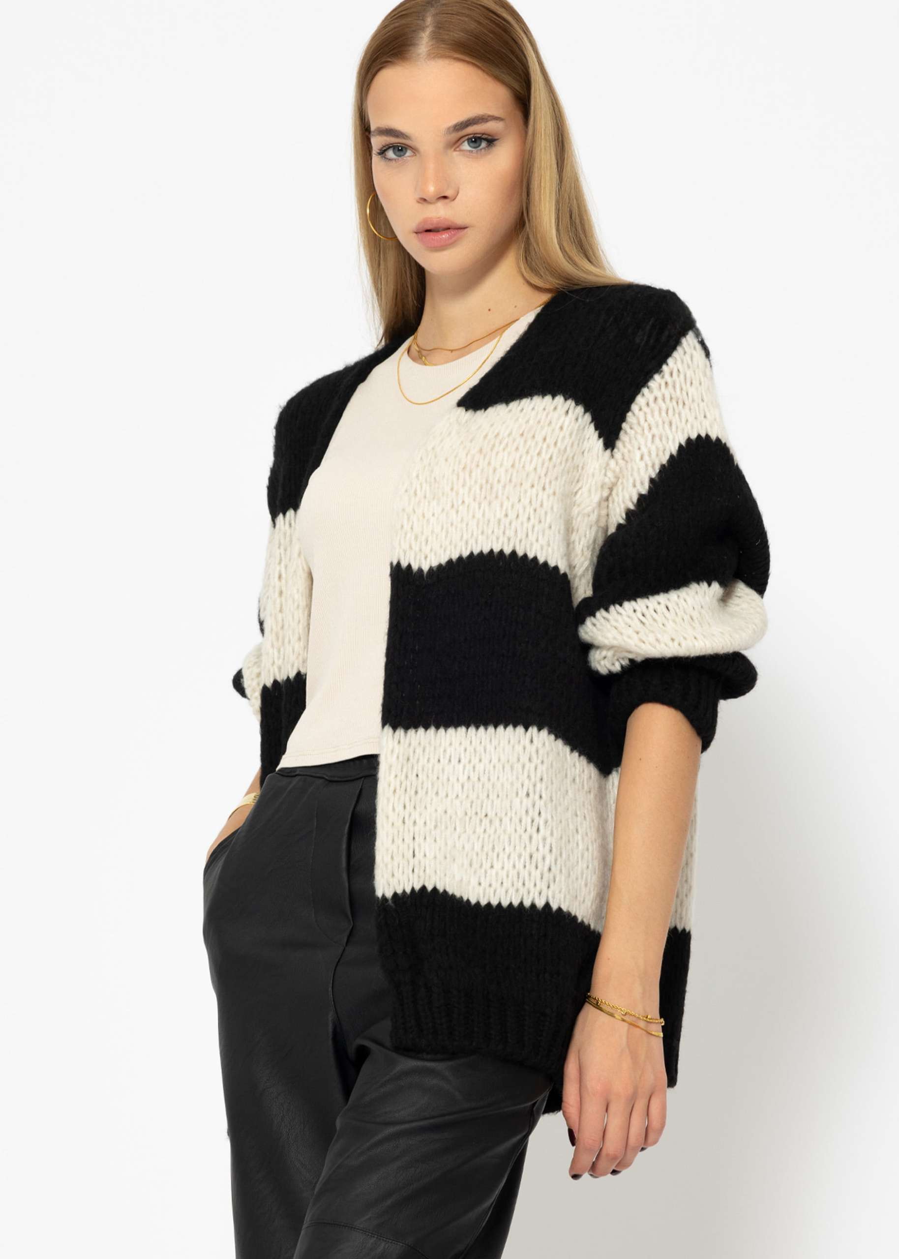 Striped oversize cardigan - black-offwhite