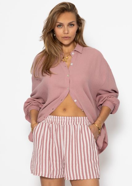 Gestreifte Musselin Shorts - altrosa