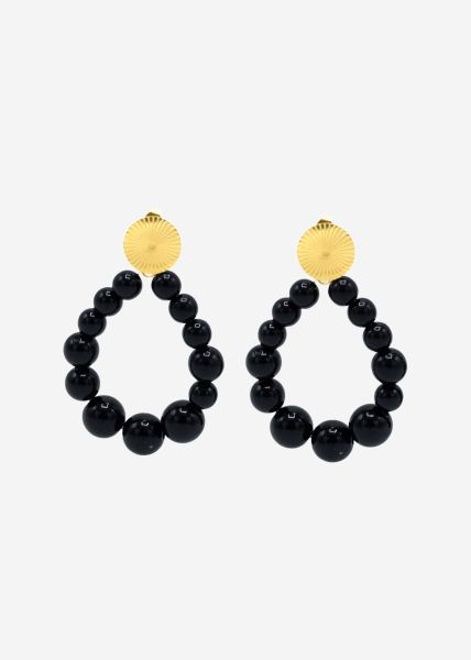 Gold stud earrings with pearls - black
