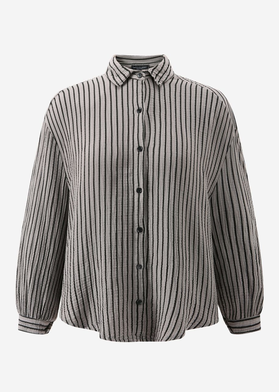 Oversize muslin blouse with black stripes - taupe