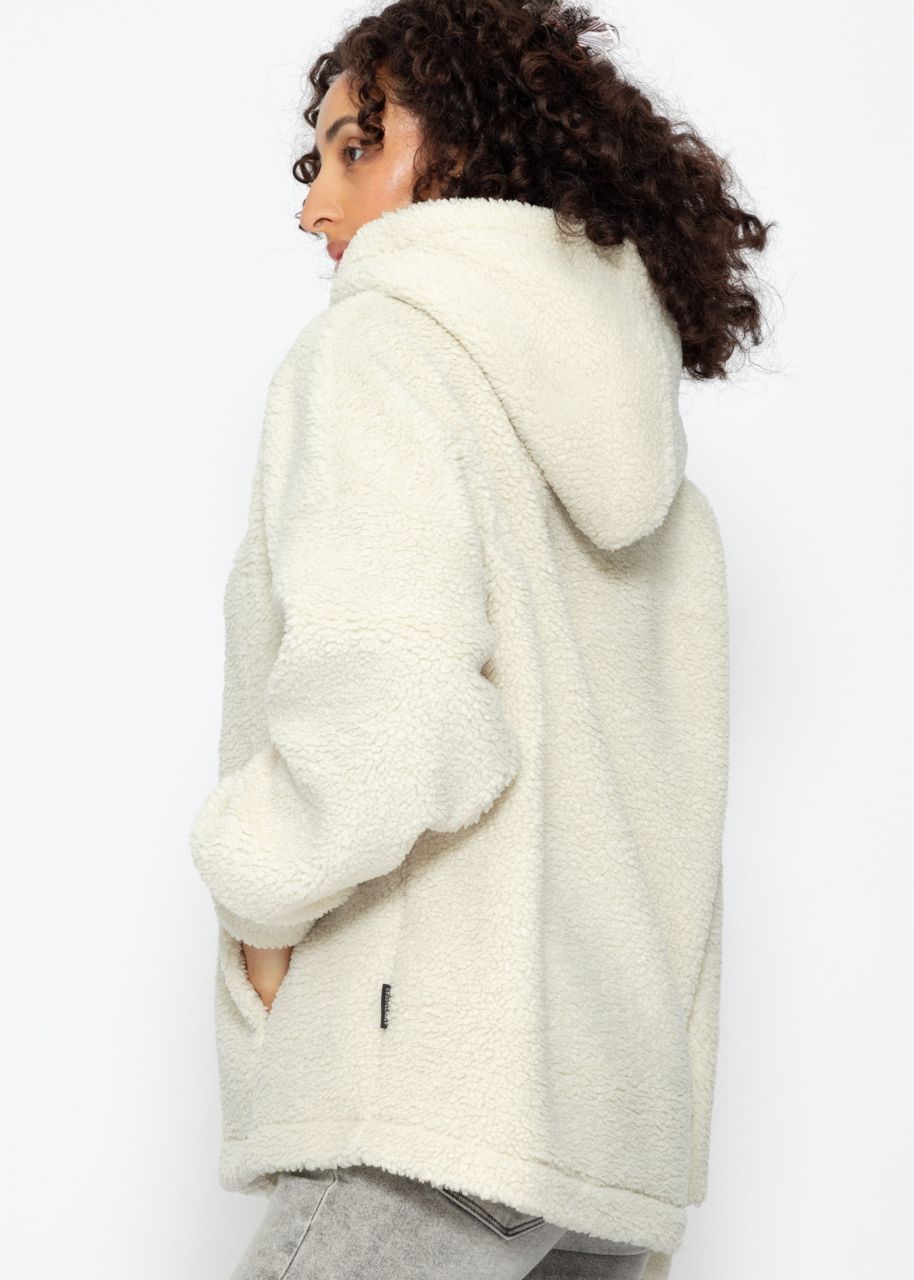 Oversized teddy sweatshirt with hood - offwhite