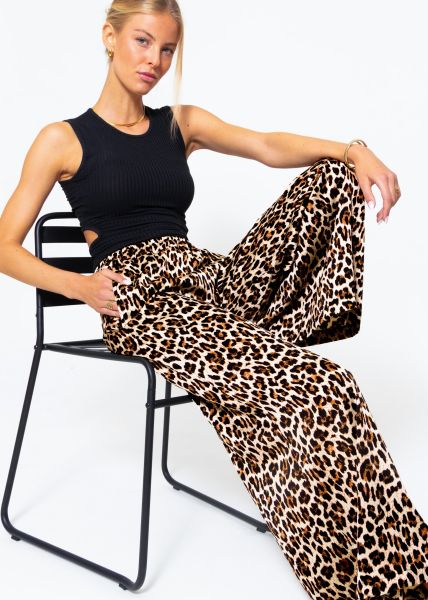 Satin trousers with leo print - brown