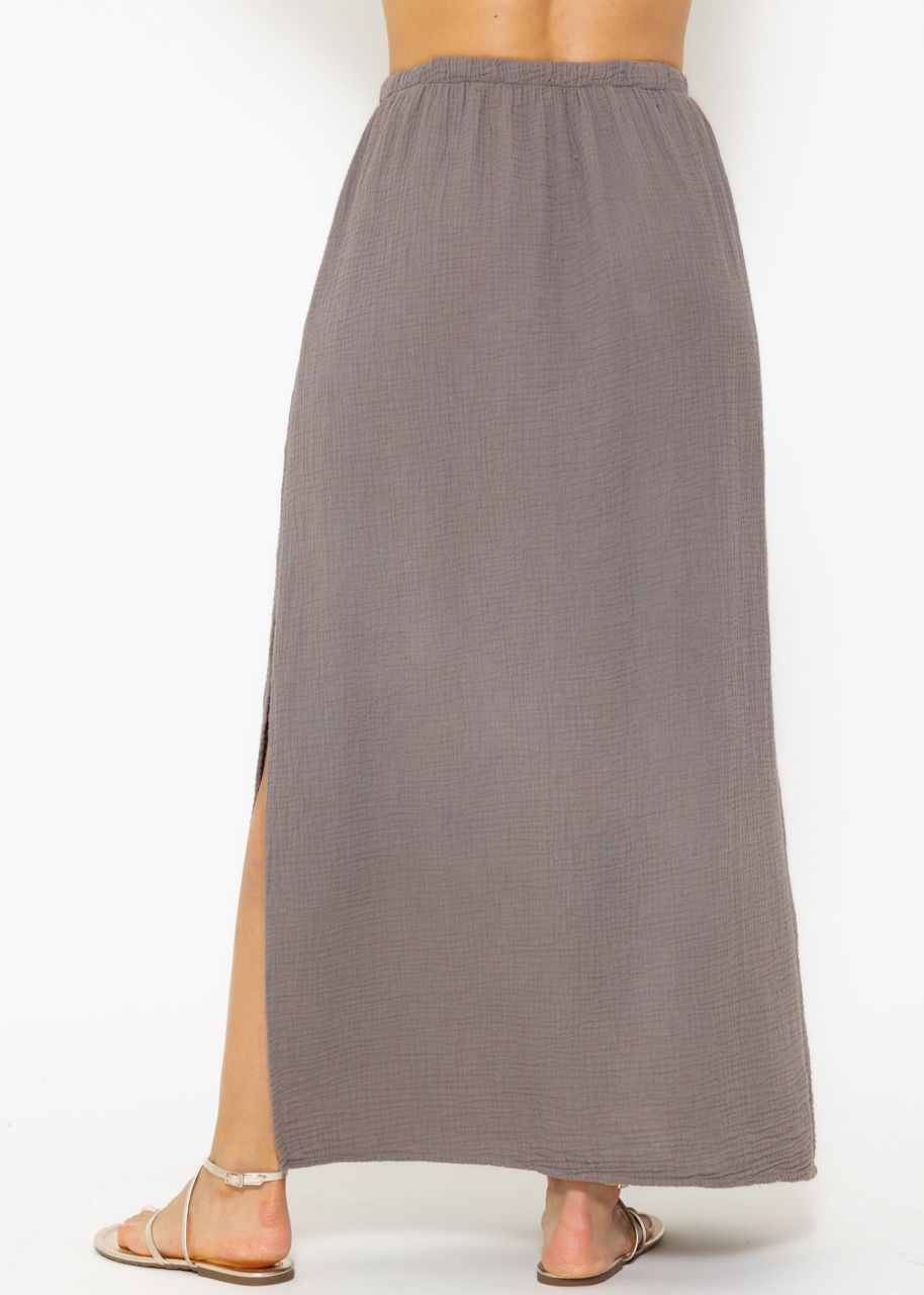 Long muslin skirt with high slit - taupe