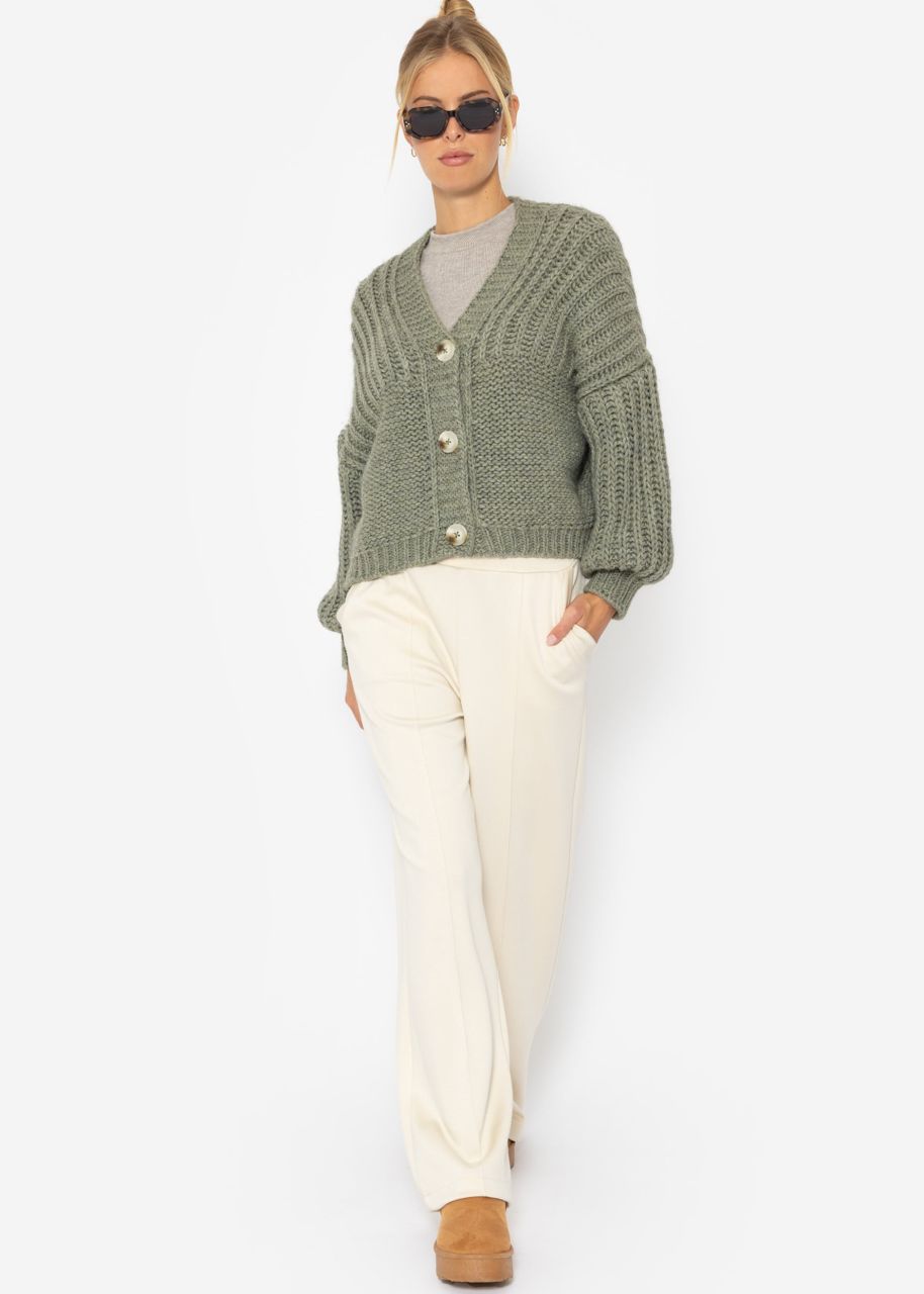 Jessica Haller Knitted cardigan with ribbed sleeves and button placket - khaki