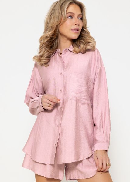 Oversize viscose blouse with breast pocket - dusky pink