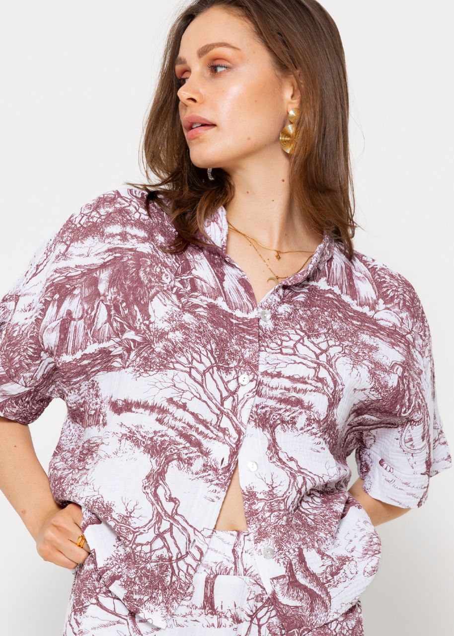 Muslin blouse with print - wine red