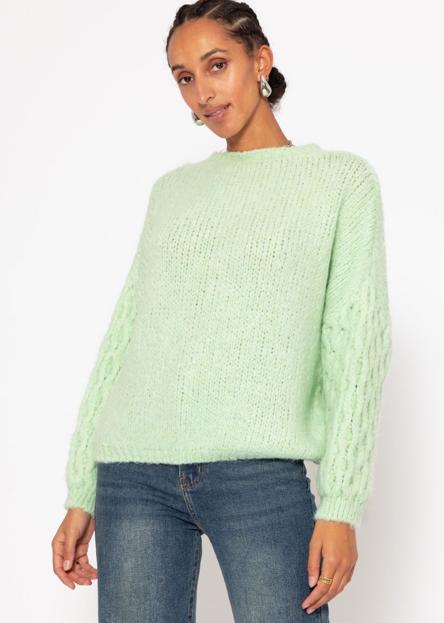 Fluffy knitted sweater - sage green