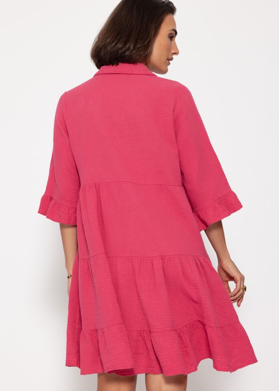 Muslin dress with flounces - pink