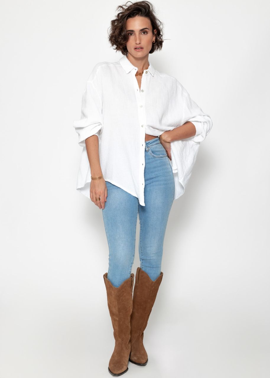 Muslin blouse oversize, short, white