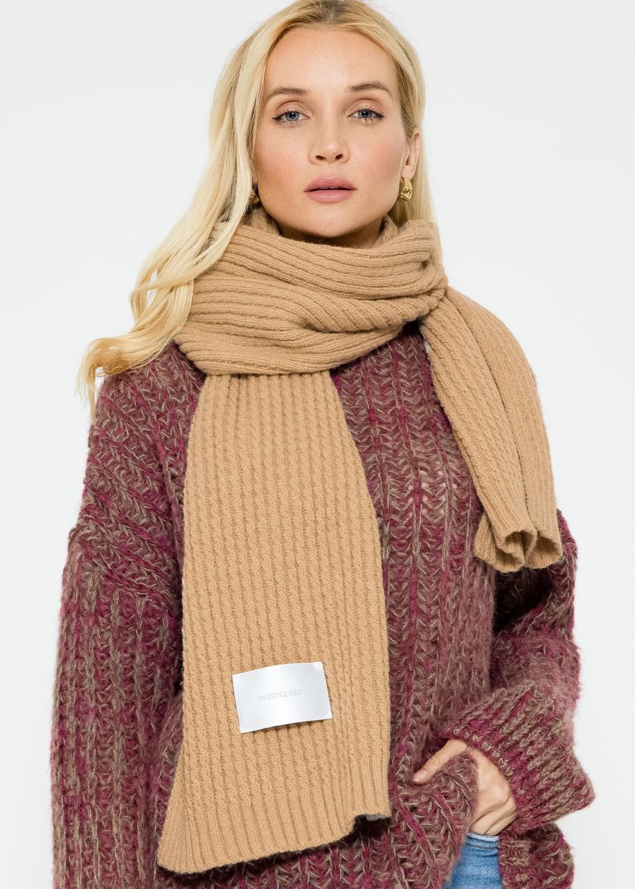 Ribbed knitted scarf - beige