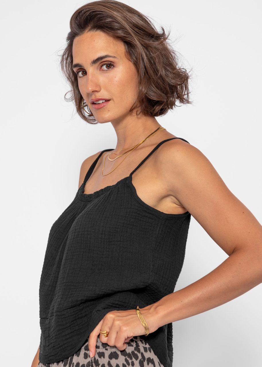 Muslin top with straps - black