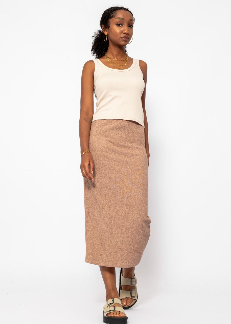 Midi length ribbed skirt - taupe