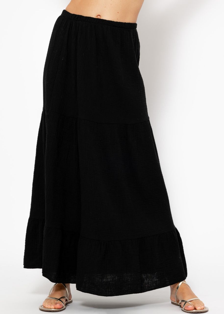Muslin maxi skirt with flounces - black
