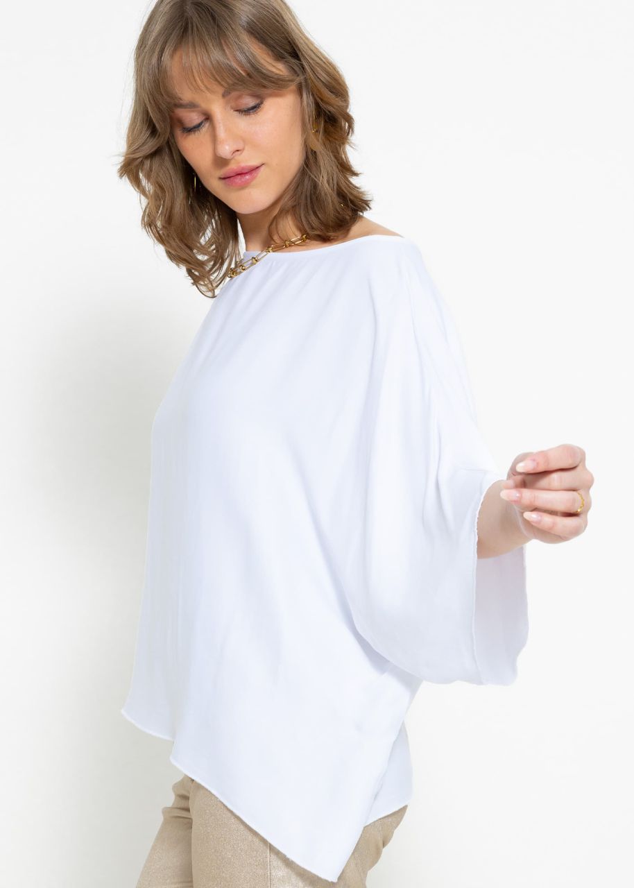 Oversize satin shirt with asymmetric hem - white