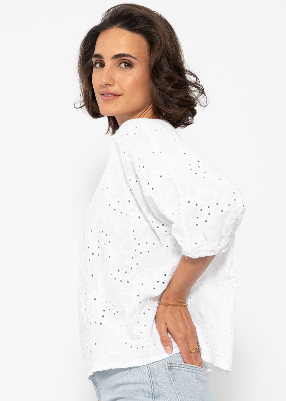 Oversize cotton shirt with eyelet embroidery - white