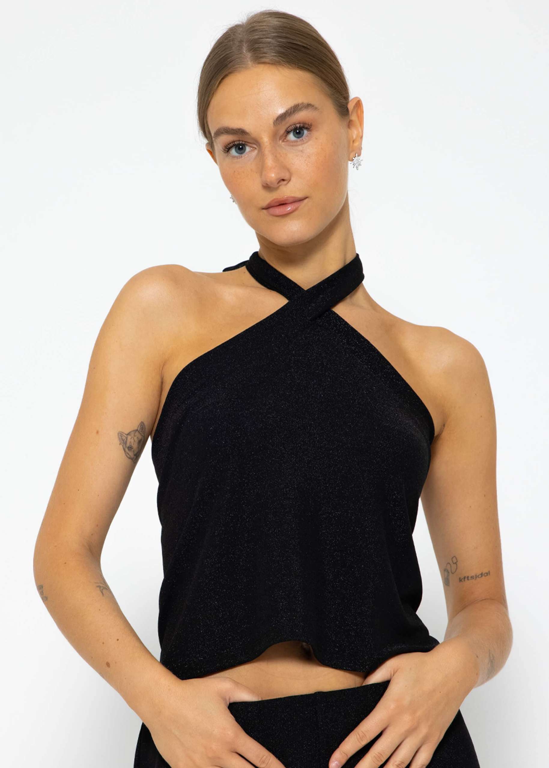 Off-the-shoulder lurex top - black