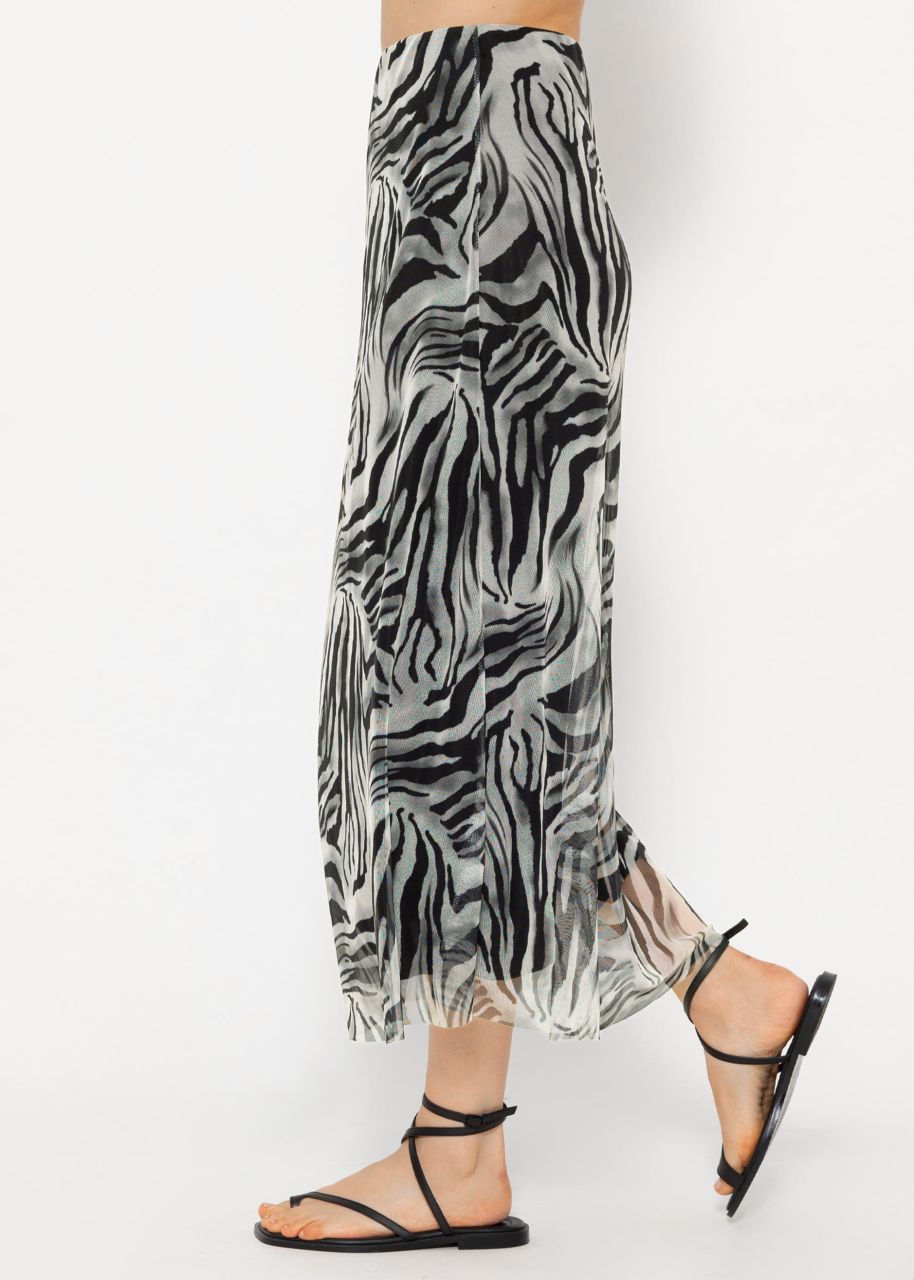 Flared mesh skirt with zebra print - light gray