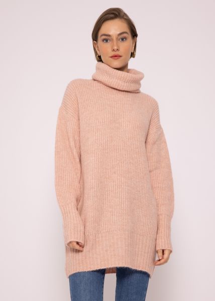 Oversize, long sweater with turtleneck, pink