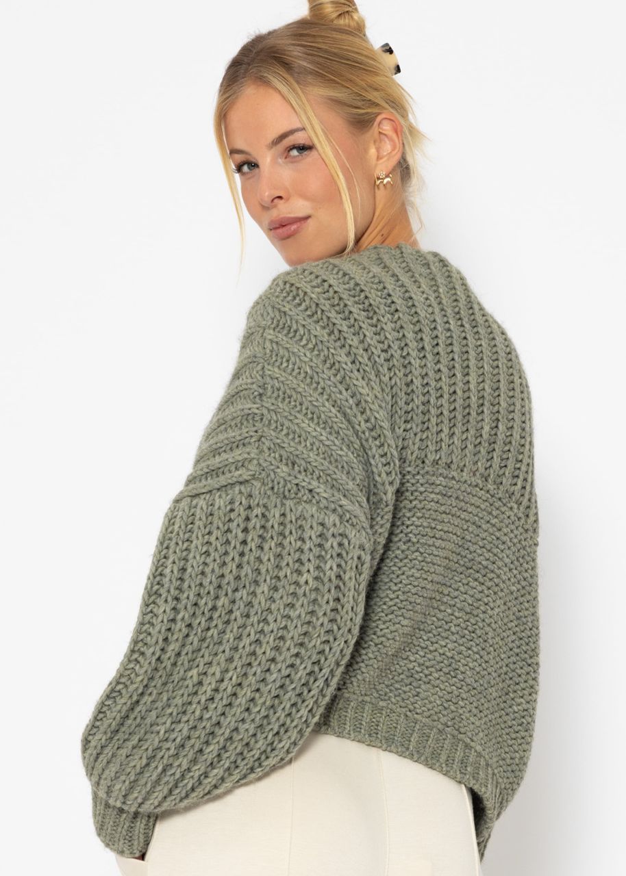 Jessica Haller Knitted cardigan with ribbed sleeves and button placket - khaki