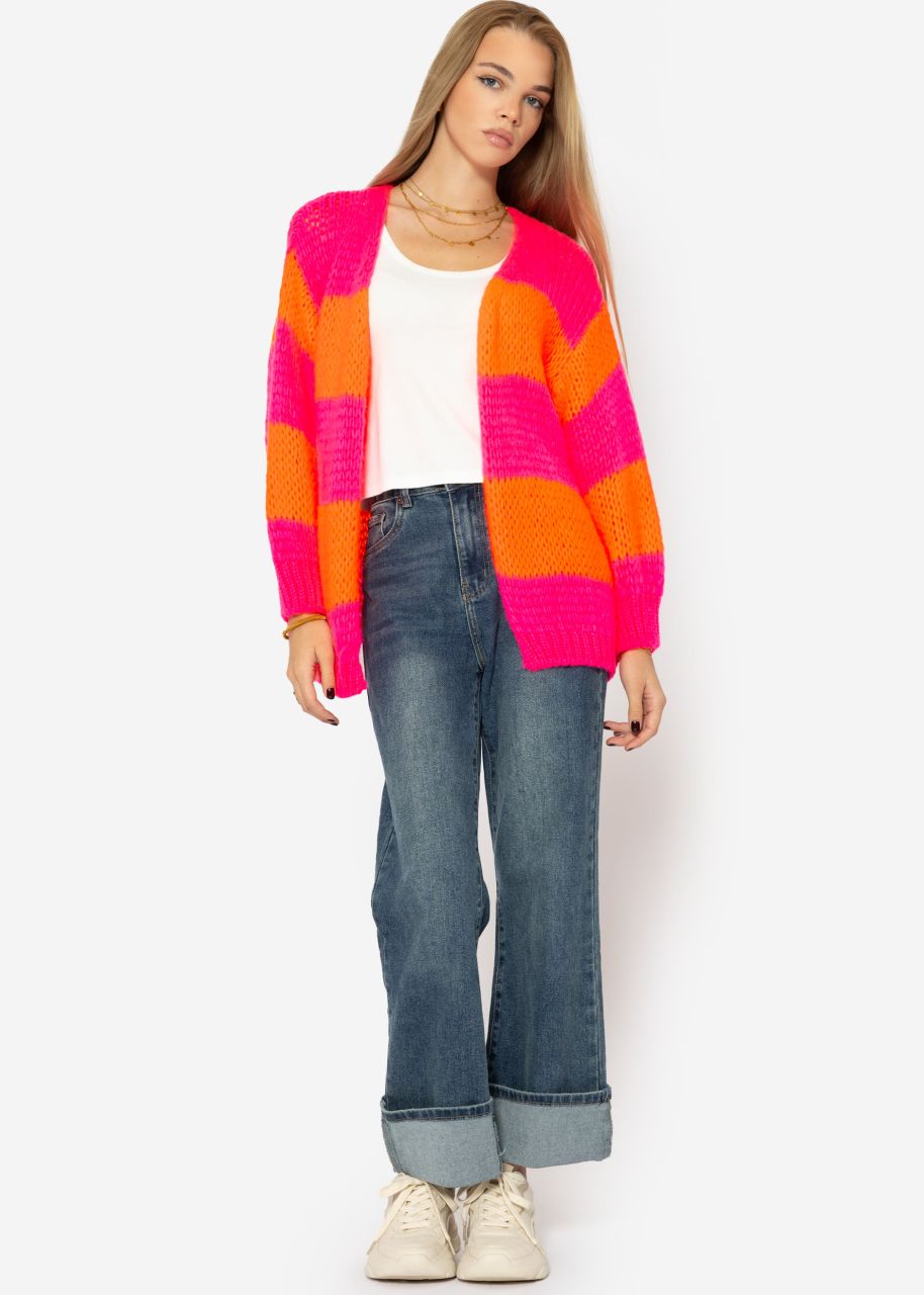 Striped oversize cardigan - pink-orange