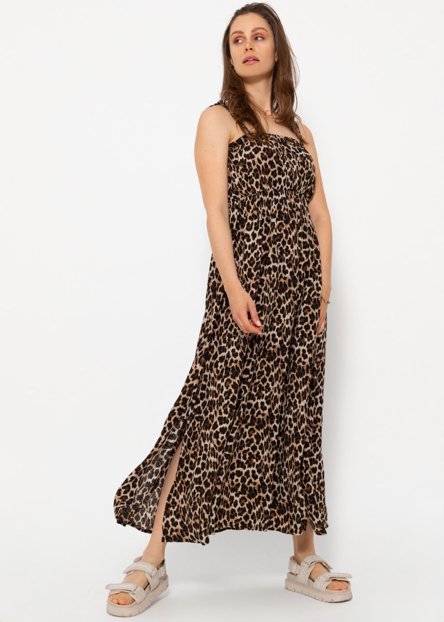 Maxi dress with leo print - brown