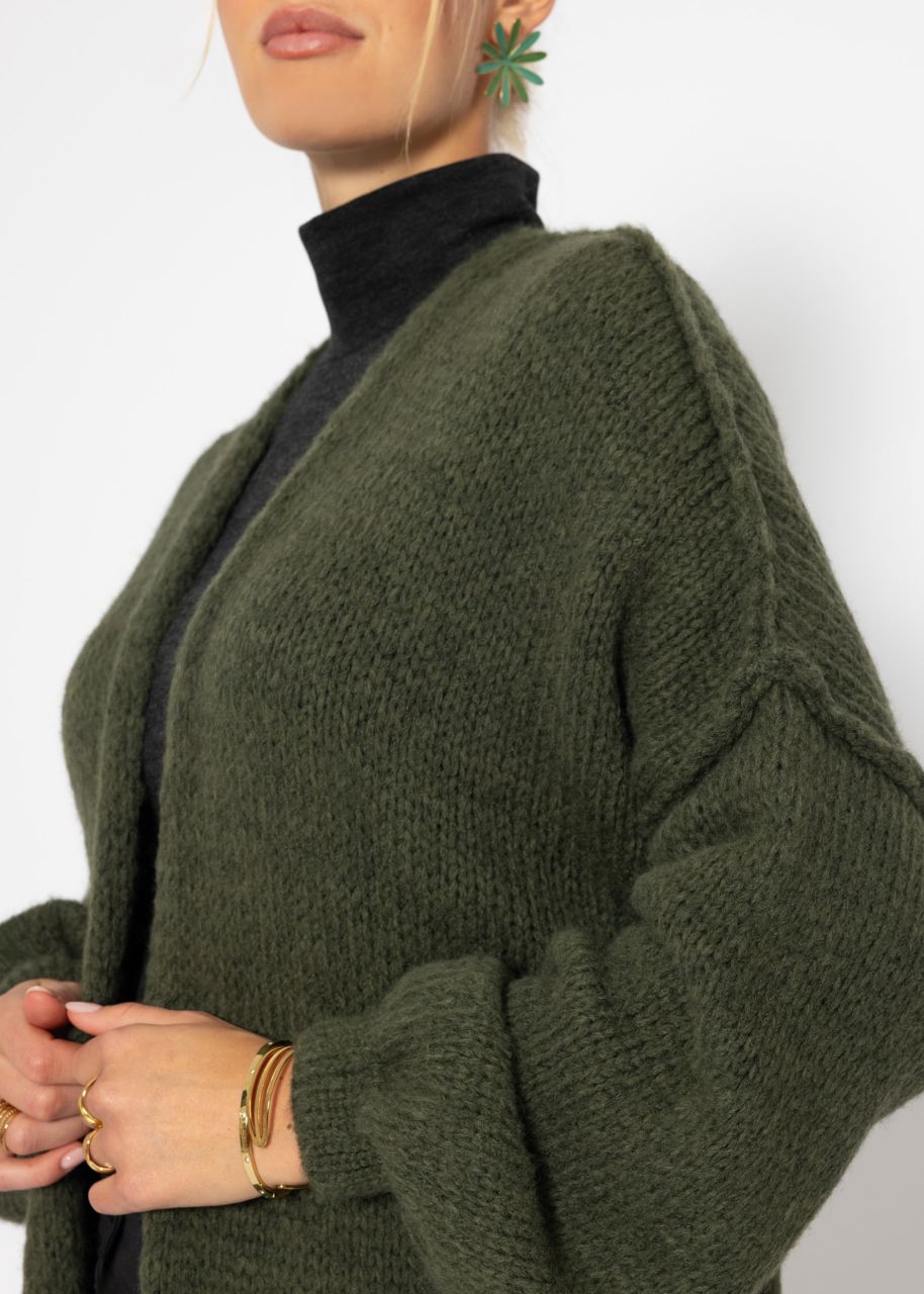 Casual cardigan with outer seams - dark green