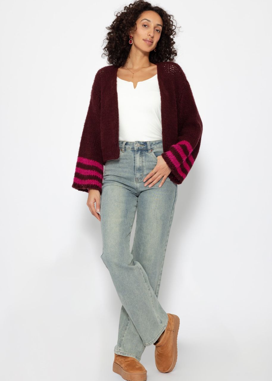 Cardigan with striped cuffs - burgundy