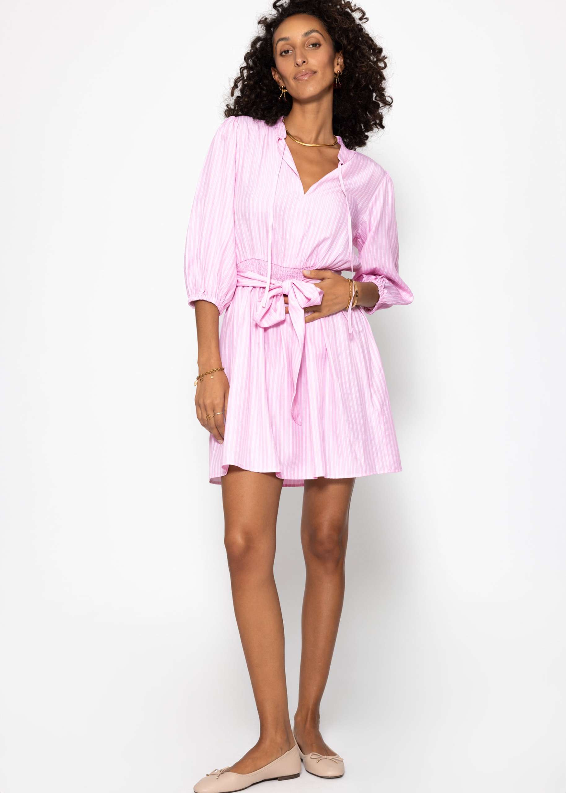 Shirt dress with belt - pink