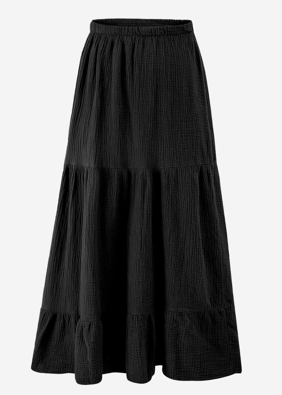 Muslin maxi skirt with flounces - black