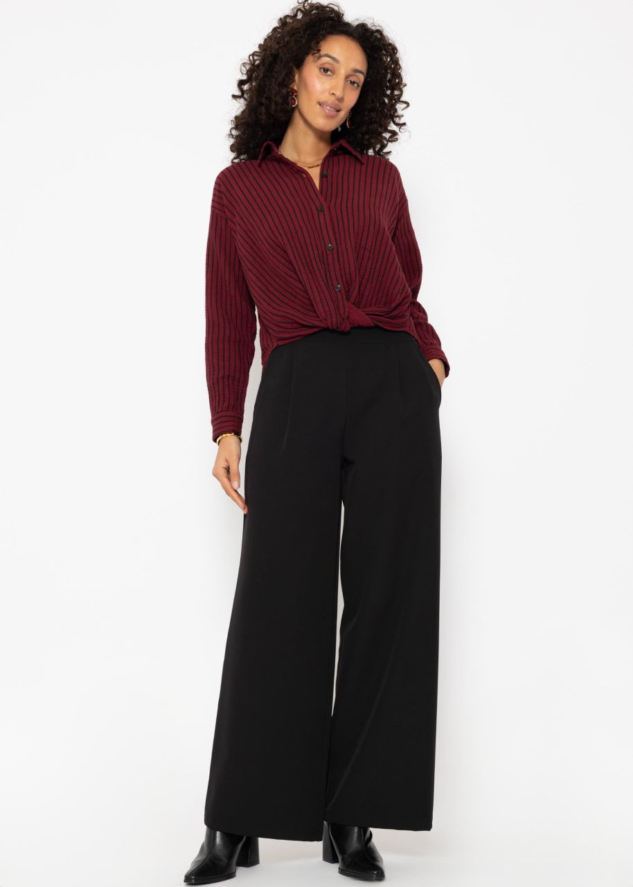 Striped muslin blouse with knot - burgundy-black