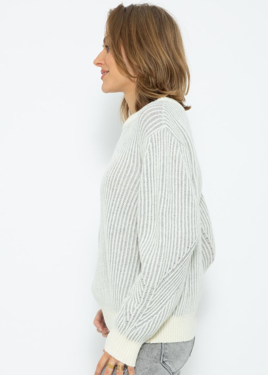 2-tone ribbed sweater - gray-offwhite