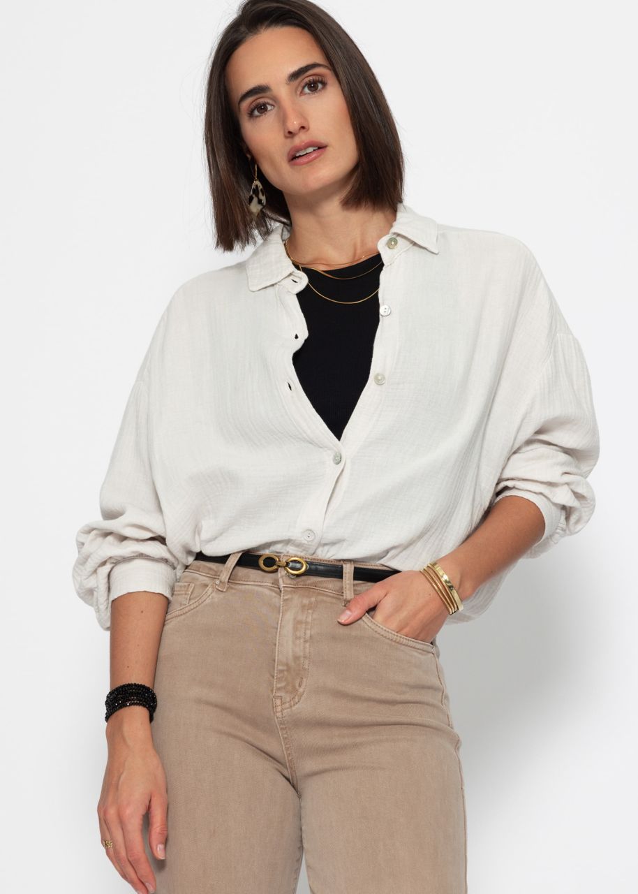 Muslin blouse oversize, short, light beige