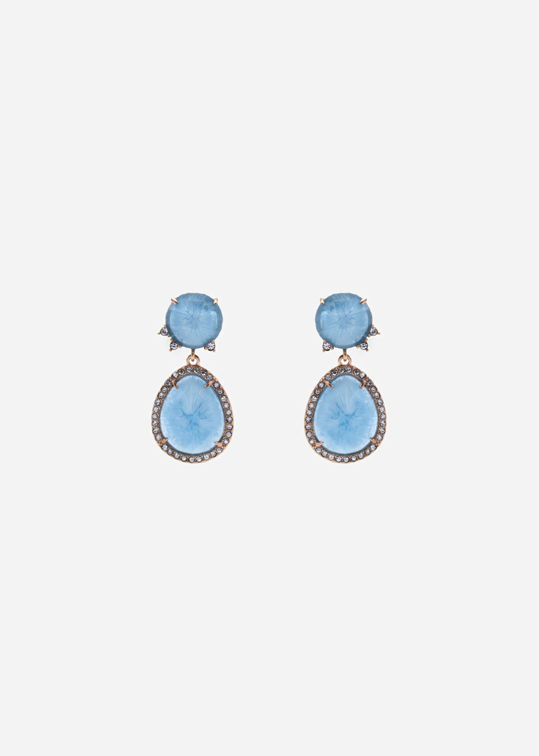 Stud earrings with light blue pendant - gold