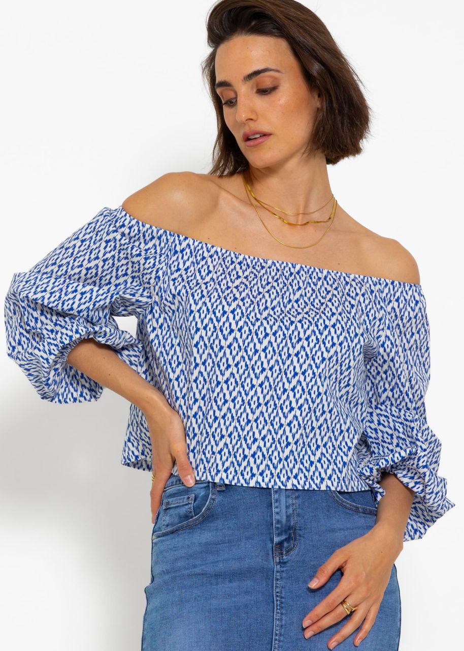 Off-the-shoulder blouse top with print - blue