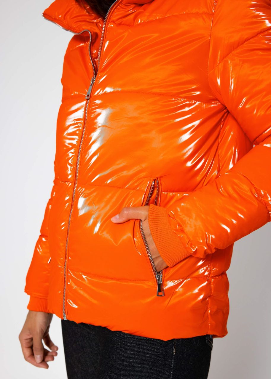 Puffer jacket with stand-up collar - orange