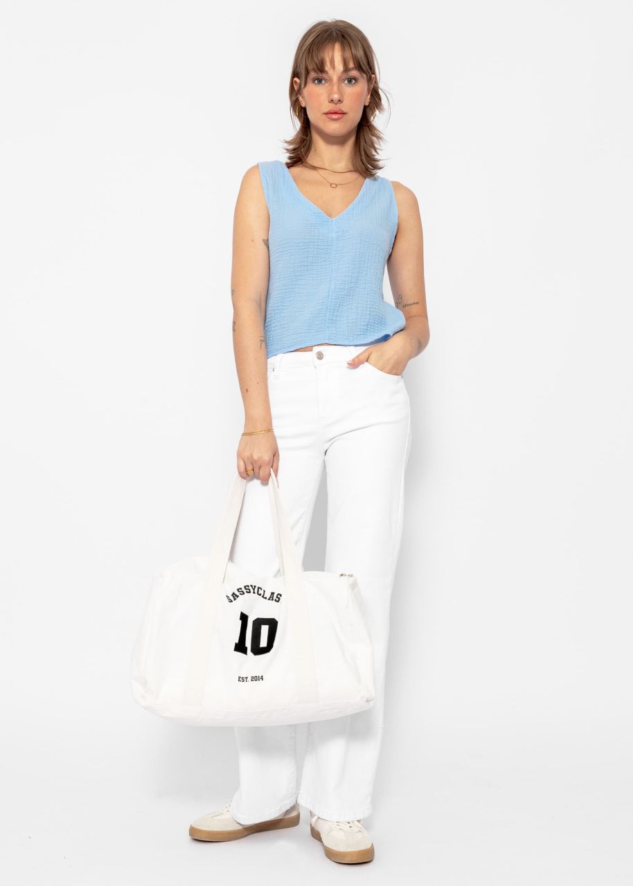 Muslin top with V-neck - light blue