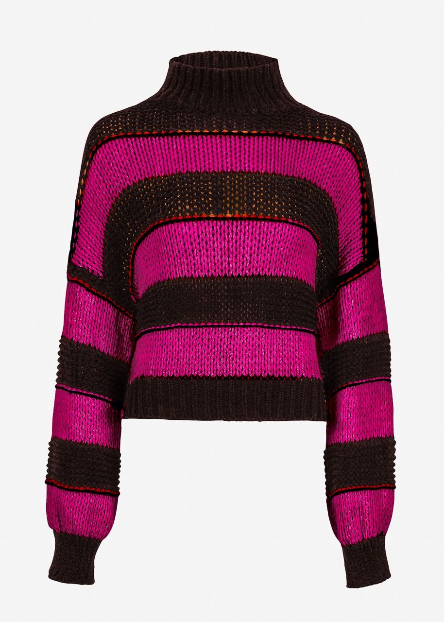 Turtleneck sweater with stripes, khaki-pink