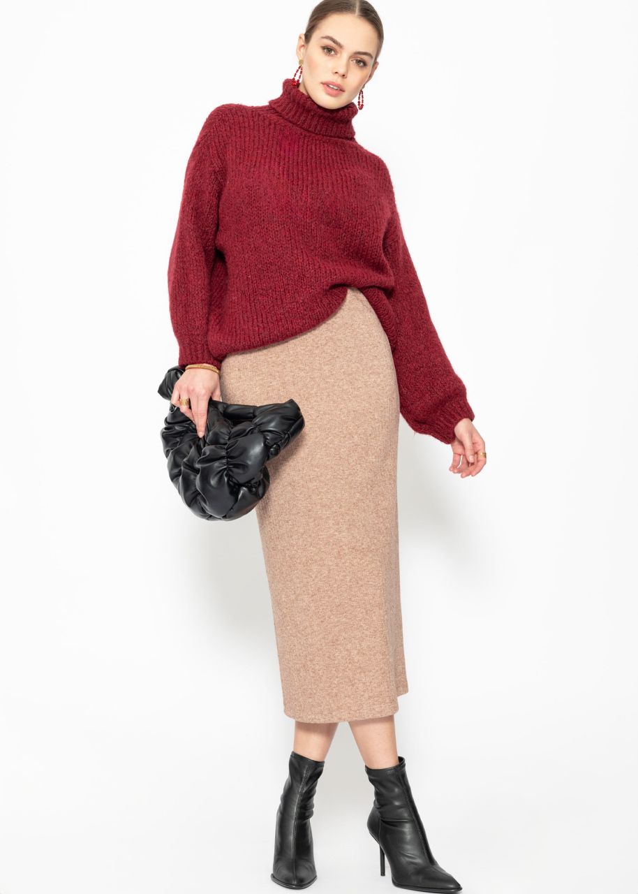 Midi length ribbed skirt - taupe