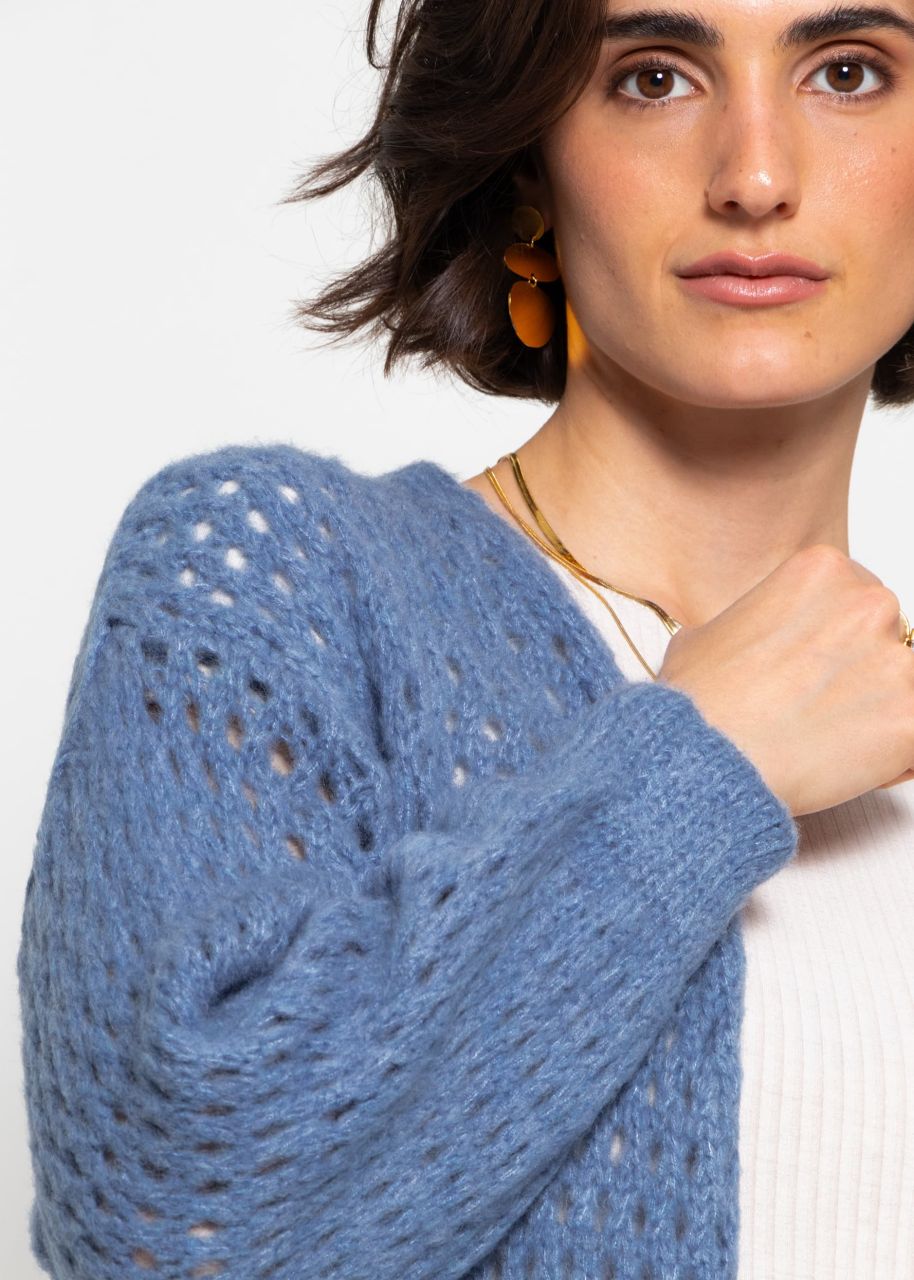 Cardigan in perforated knit - denim blue