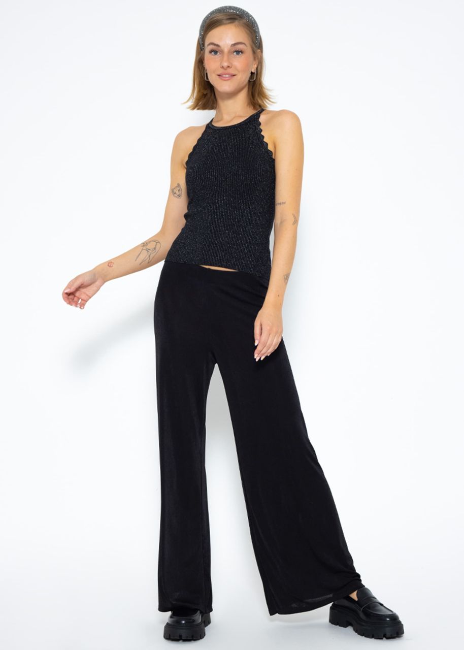 Flowing, shimmering wide-leg trousers - black