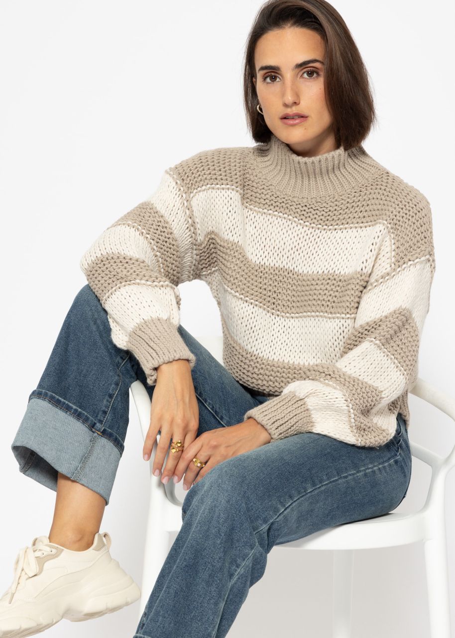 Turtleneck jumper with stripes - taupe-beige